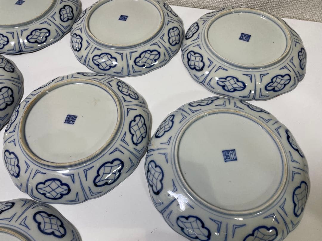 【現状品】古伊万里 金彩 色絵 染付 陶器 花柄 中皿 割烹 懐石 10枚 ①
