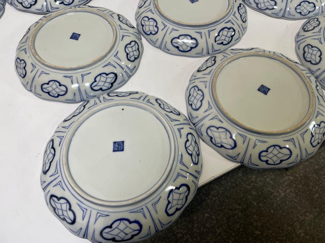 【現状品】古伊万里 金彩 色絵 染付 陶器 花柄 中皿 割烹 懐石 10枚 ①