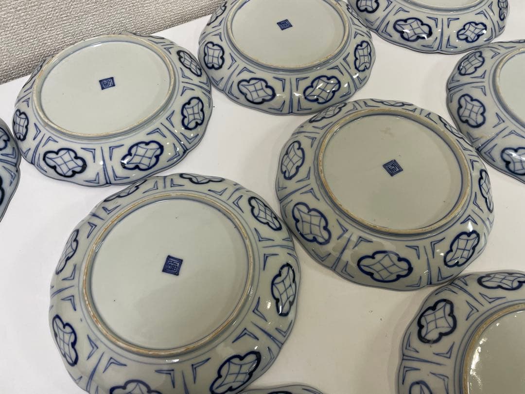 【現状品】古伊万里 金彩 色絵 染付 陶器 花柄 中皿 割烹 懐石 10枚 ①