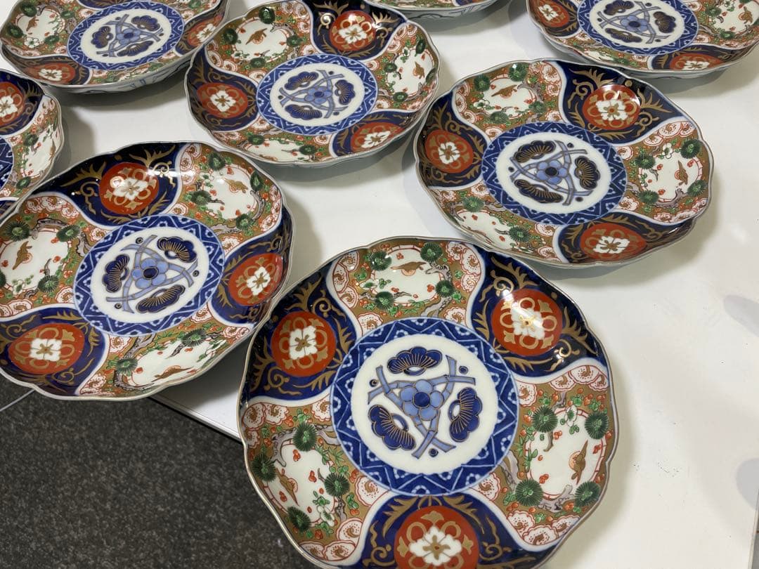 【現状品】古伊万里 金彩 色絵 染付 陶器 花柄 中皿 割烹 懐石 10枚 ①