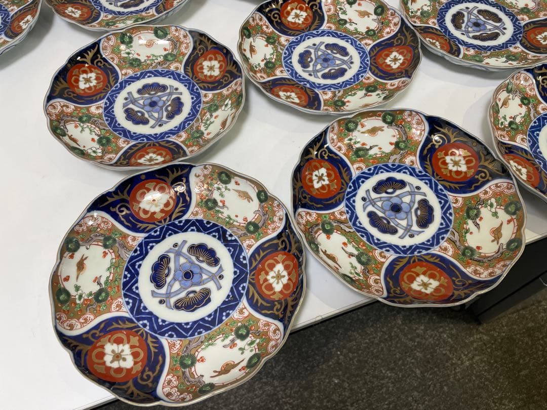 【現状品】古伊万里 金彩 色絵 染付 陶器 花柄 中皿 割烹 懐石 10枚 ①