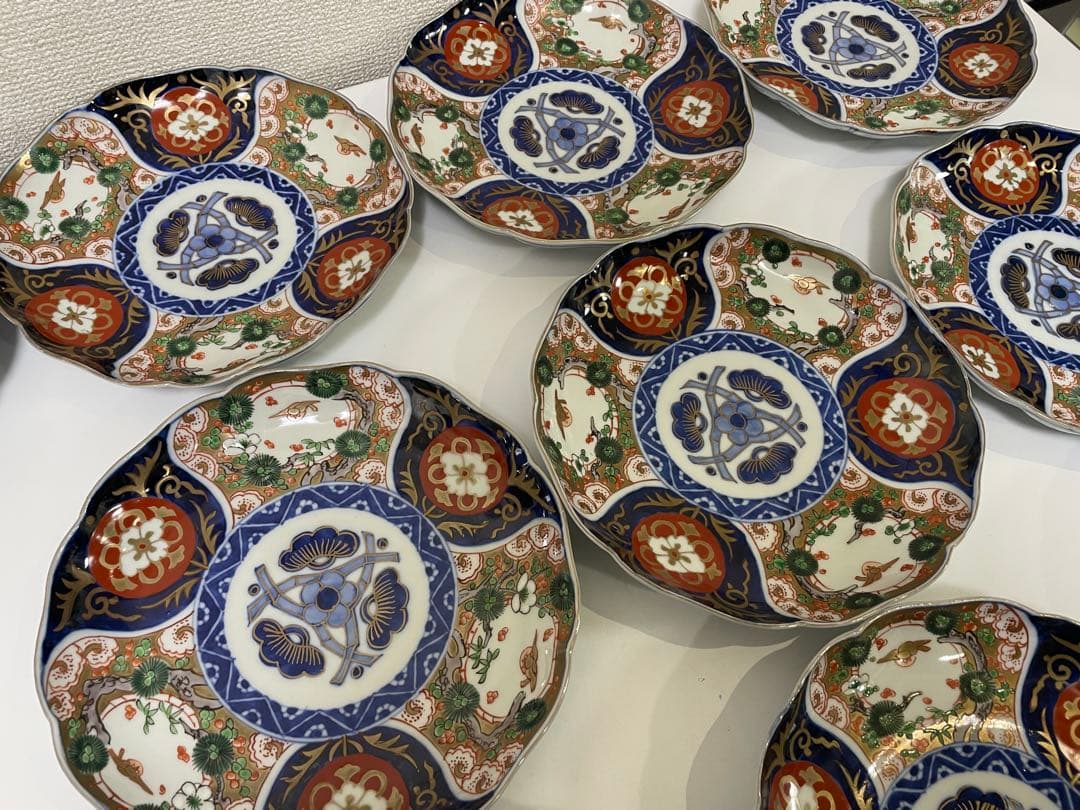 【現状品】古伊万里 金彩 色絵 染付 陶器 花柄 中皿 割烹 懐石 10枚 ①