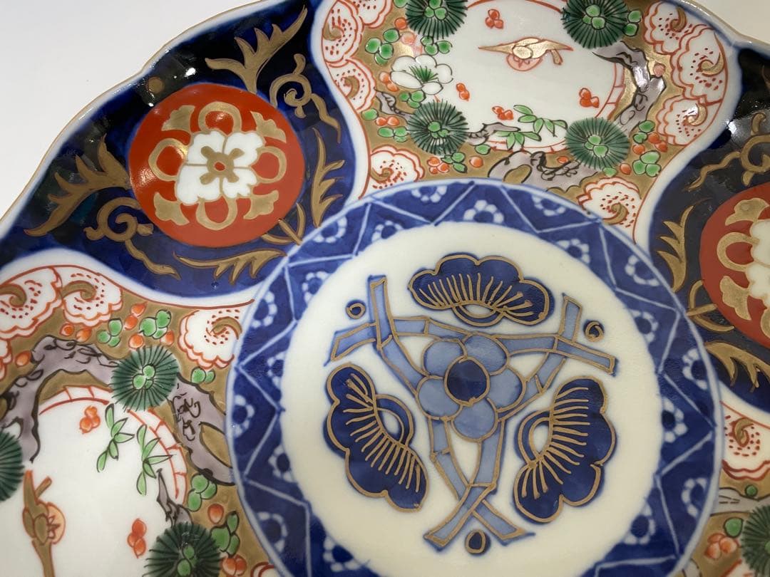 【現状品】古伊万里 金彩 色絵 染付 陶器 花柄 中皿 割烹 懐石 10枚 ①