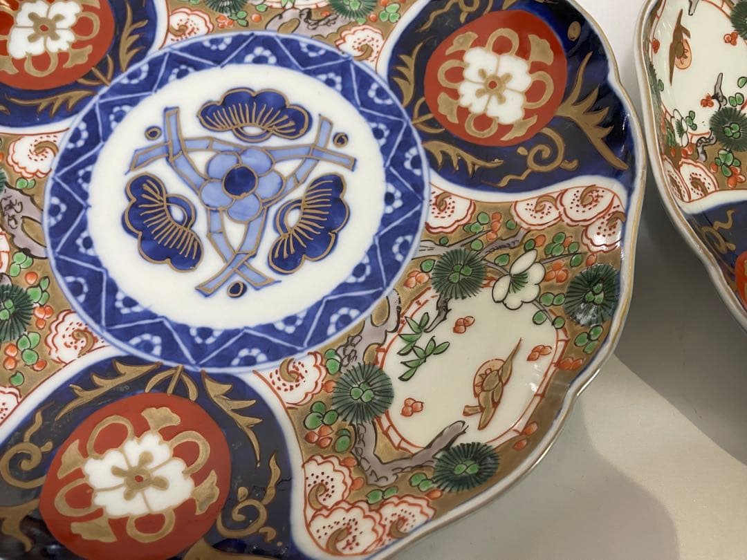 【現状品】古伊万里 金彩 色絵 染付 陶器 花柄 中皿 割烹 懐石 10枚 ①