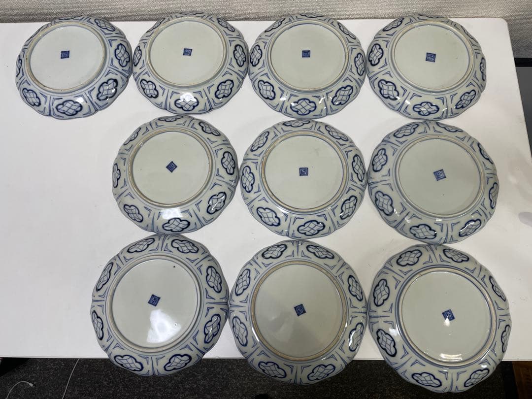【現状品】古伊万里 金彩 色絵 染付 陶器 花柄 中皿 割烹 懐石 10枚 ①