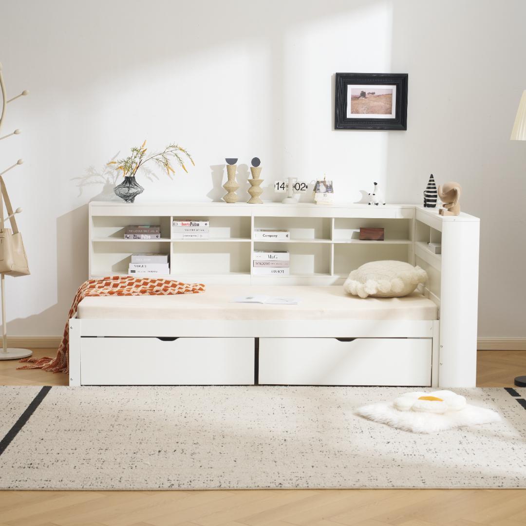 タイムセール！システムベッド　引き出し・ラック付き　収納が便利　WHITE