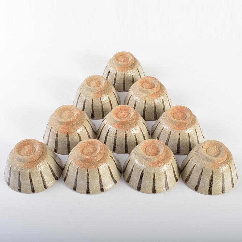 煎茶道具　瀬戸焼　陣出窯　澤田酔云作　線文　湯呑　十客　共箱　C　R7149