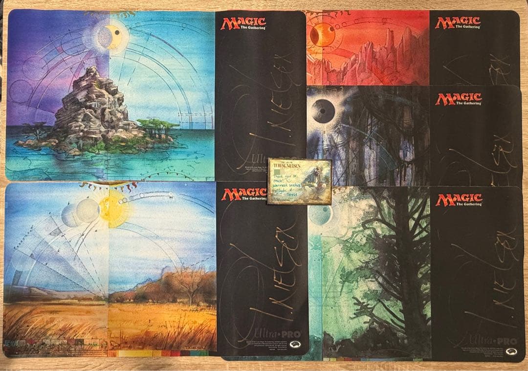 MTG GURUランドと他土地 サイン入りプレイマット6枚セット＋画家の直筆手紙
