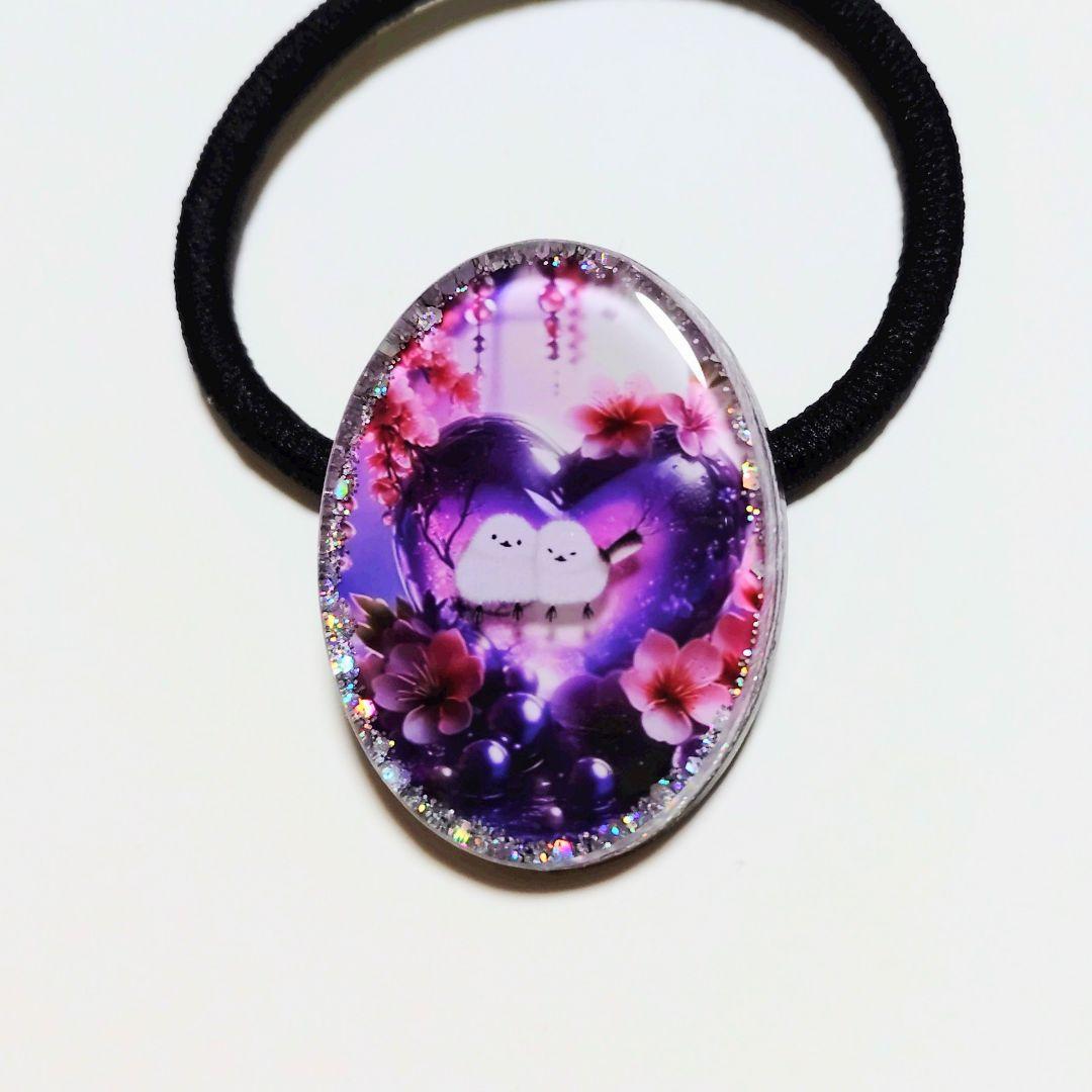 No.417　レジン ヘアゴム キーホルダー ピンバッジ シマエナガさくら
