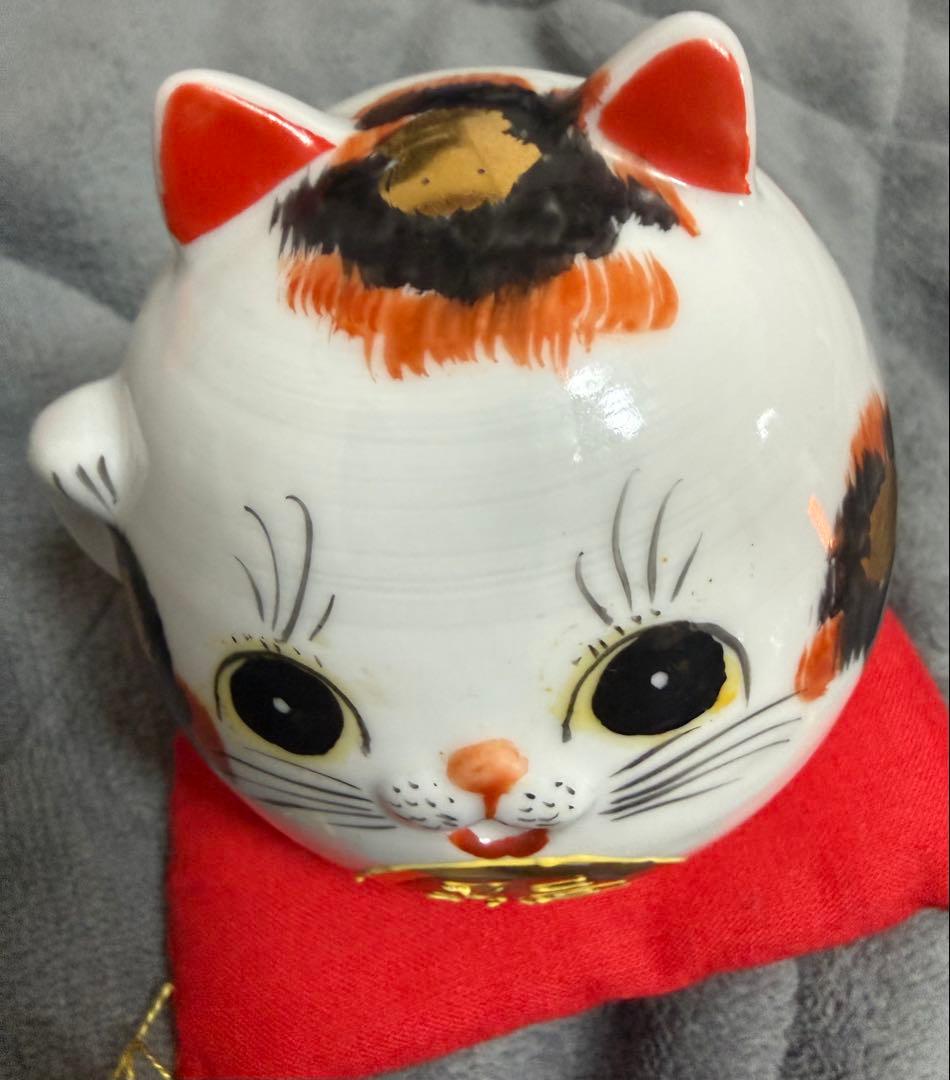 九谷焼　招き猫　レア　三毛　福　金彩　セール