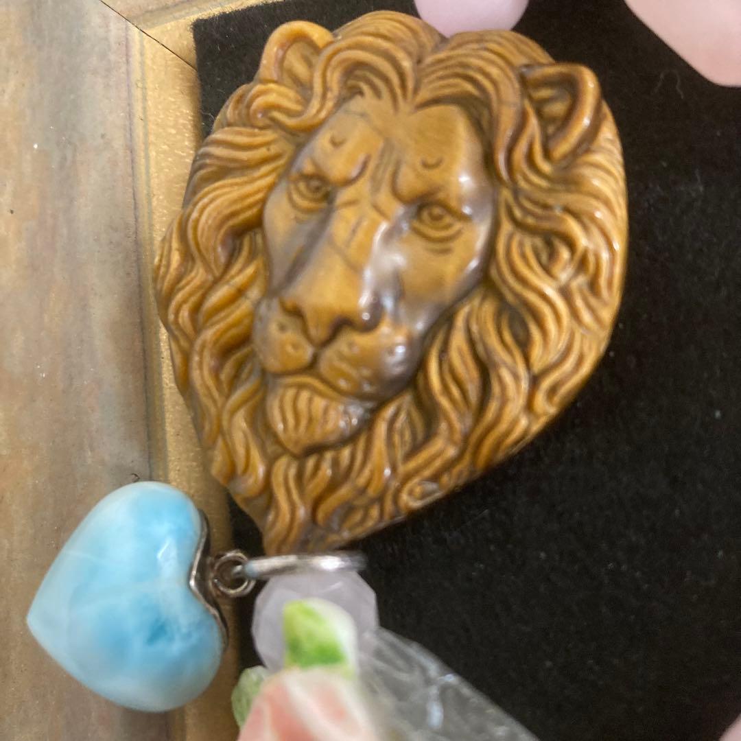 【種名　日本鹿の角】 オリジナル彫刻⭐️プリンセスローズと野獣⭐️ 虎目石　☆匿名☆