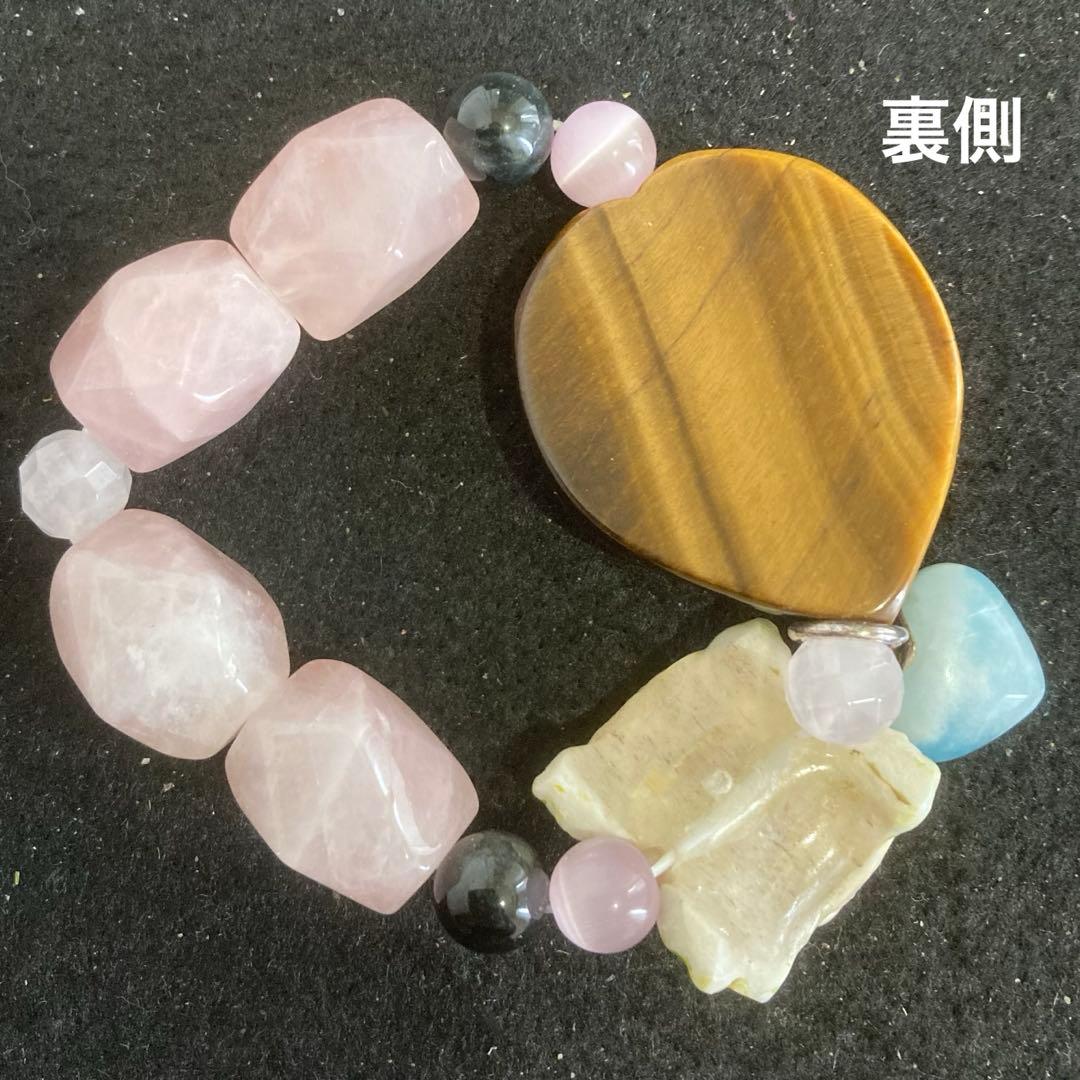 【種名　日本鹿の角】 オリジナル彫刻⭐️プリンセスローズと野獣⭐️ 虎目石　☆匿名☆