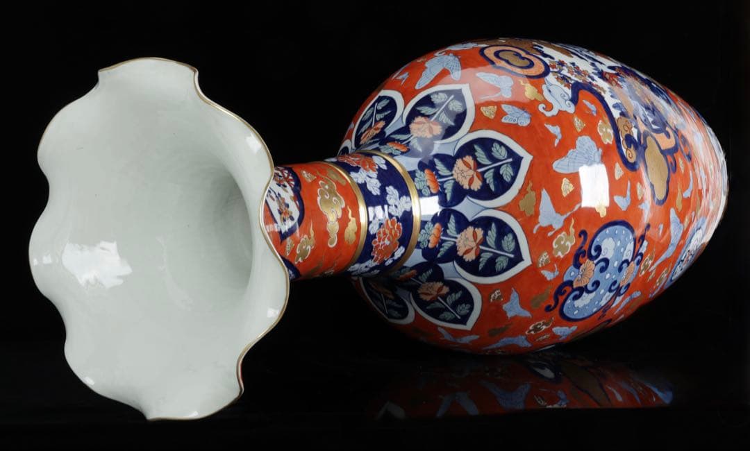 伊万里焼 赤絵金彩 花鳥蝶図 特大花瓶 95㎝ 大型飾壺 豪華絢爛 古美術 骨董