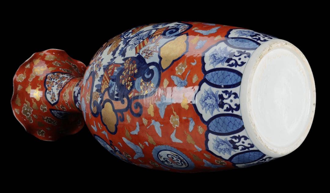 伊万里焼 赤絵金彩 花鳥蝶図 特大花瓶 95㎝ 大型飾壺 豪華絢爛 古美術 骨董