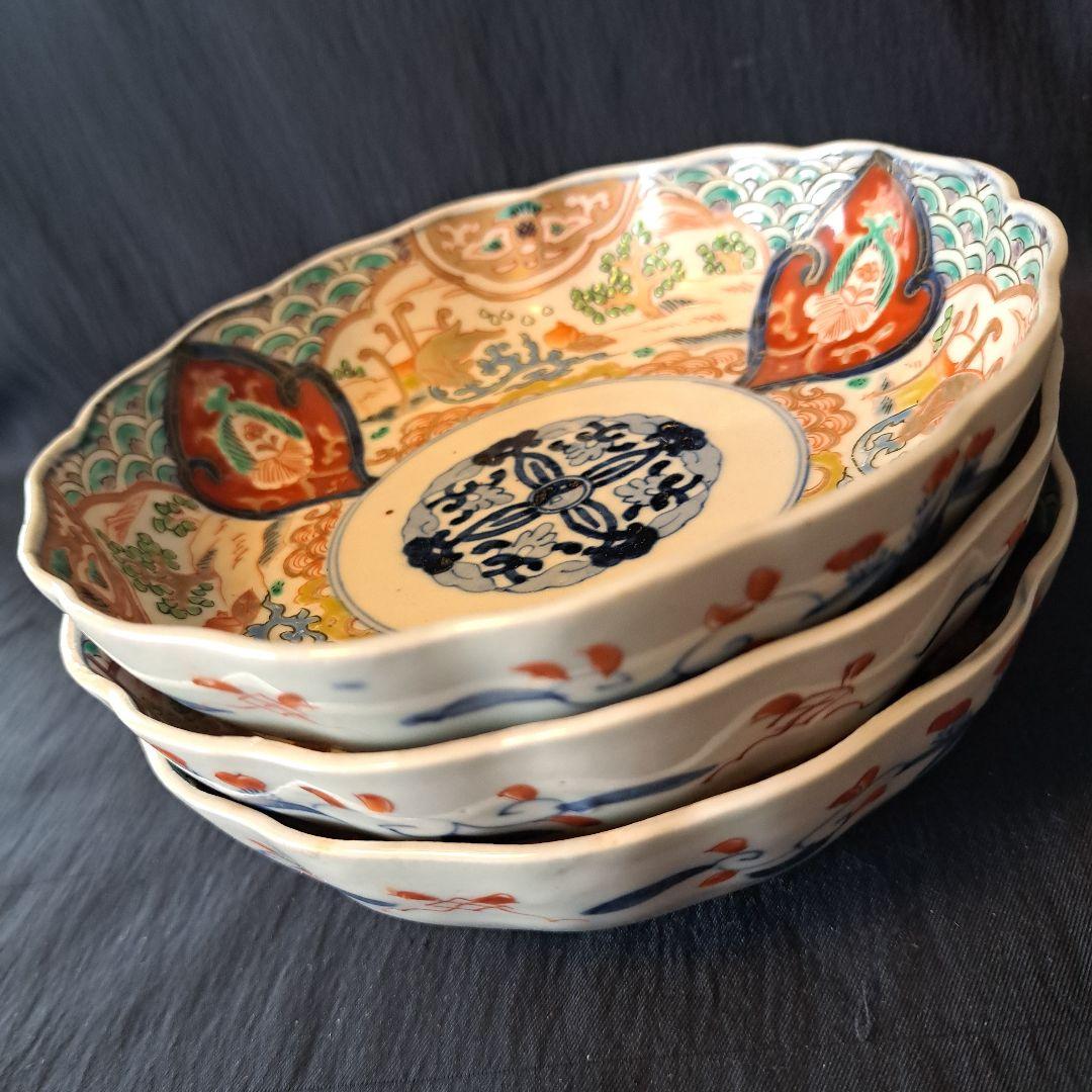 「金彩うさぎに 青海波(せいがいは)」古伊万里皿(直径15cm )3客セット 骨