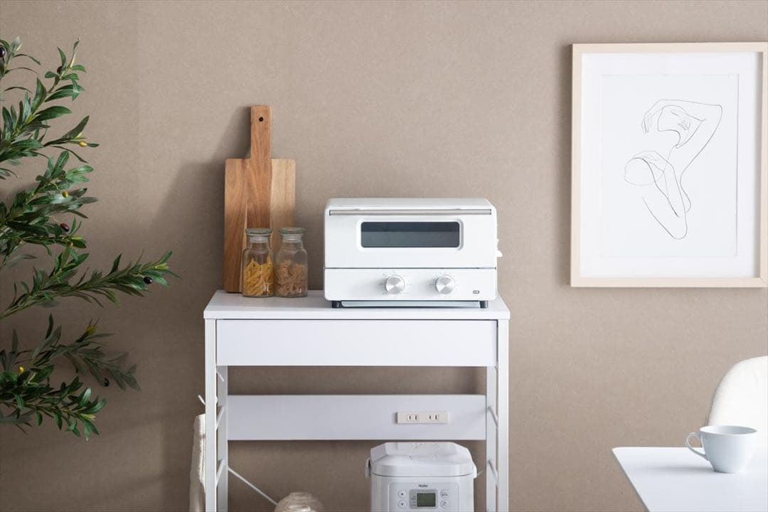 【幅60cm】コンセント付きレンジラック　ホワイト