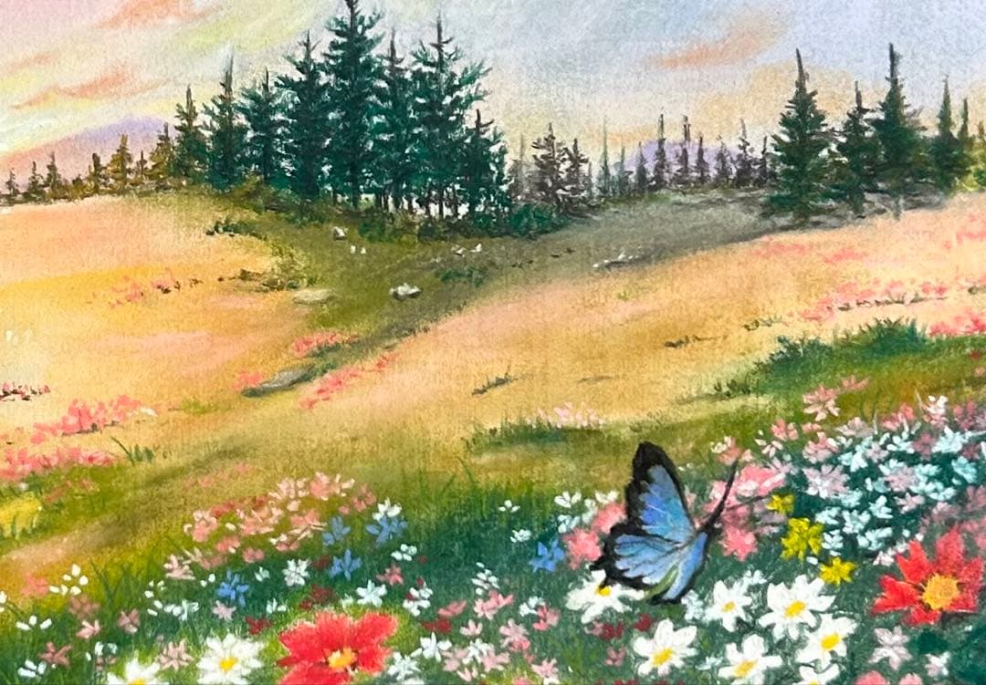 幸せを呼ぶ蝶々の景色 パステル画 原画