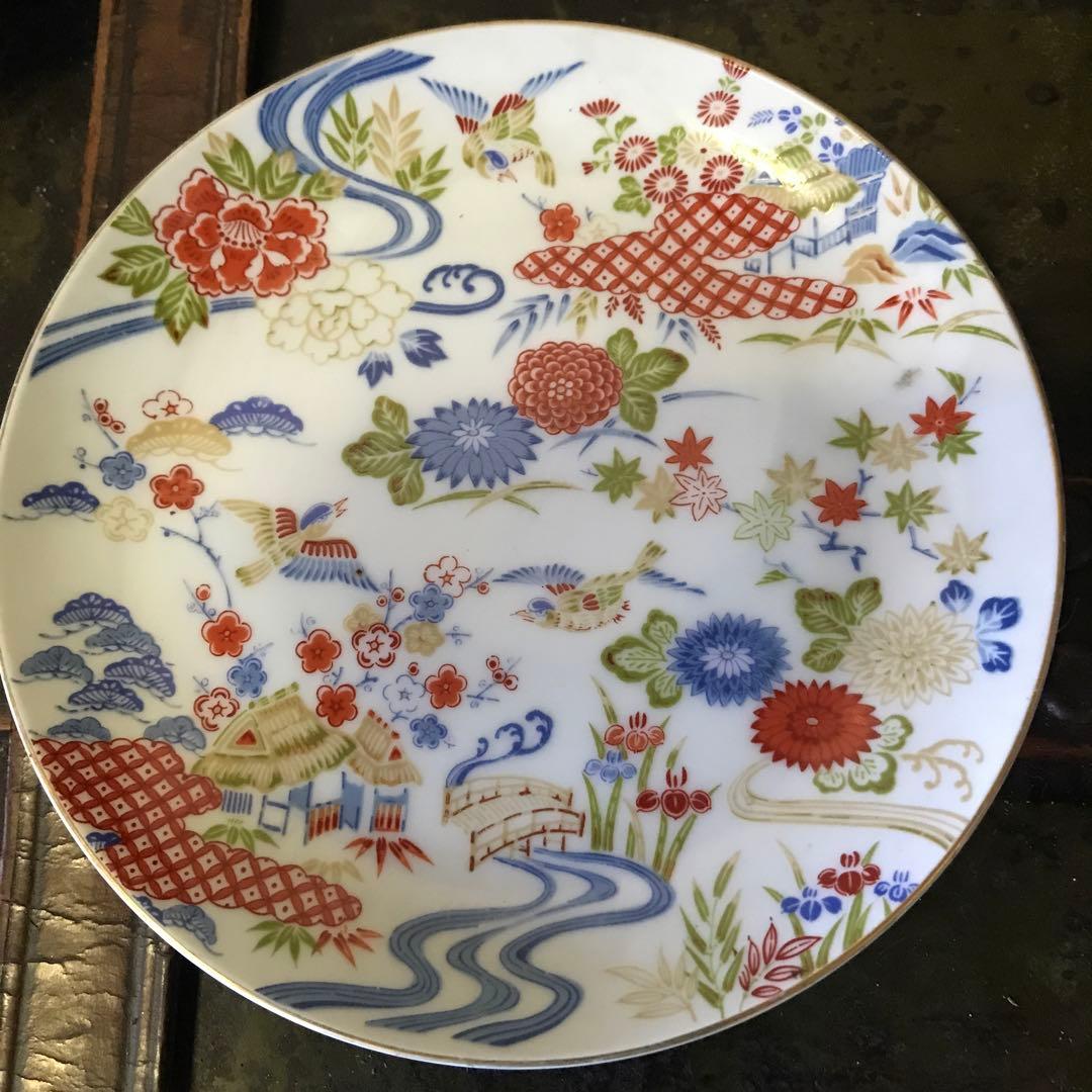 美品　陶器　盛り皿　銘々　花鳥　錦　絵皿　華やかな絵柄が美しい　ヴィンテージ