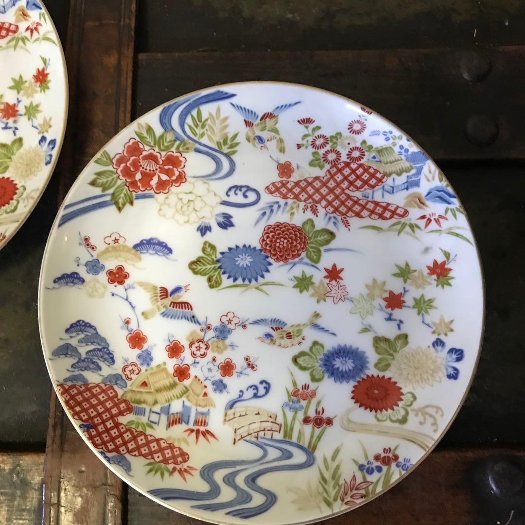 美品　陶器　盛り皿　銘々　花鳥　錦　絵皿　華やかな絵柄が美しい　ヴィンテージ