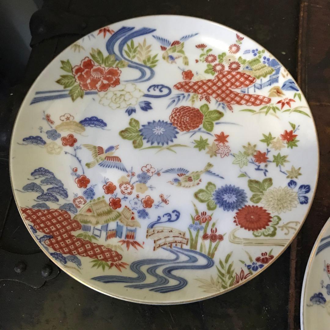 美品　陶器　盛り皿　銘々　花鳥　錦　絵皿　華やかな絵柄が美しい　ヴィンテージ