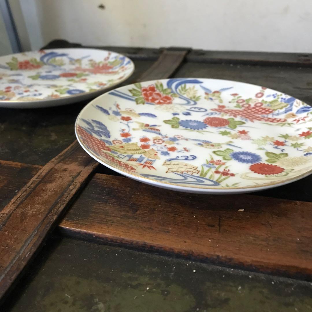 美品　陶器　盛り皿　銘々　花鳥　錦　絵皿　華やかな絵柄が美しい　ヴィンテージ