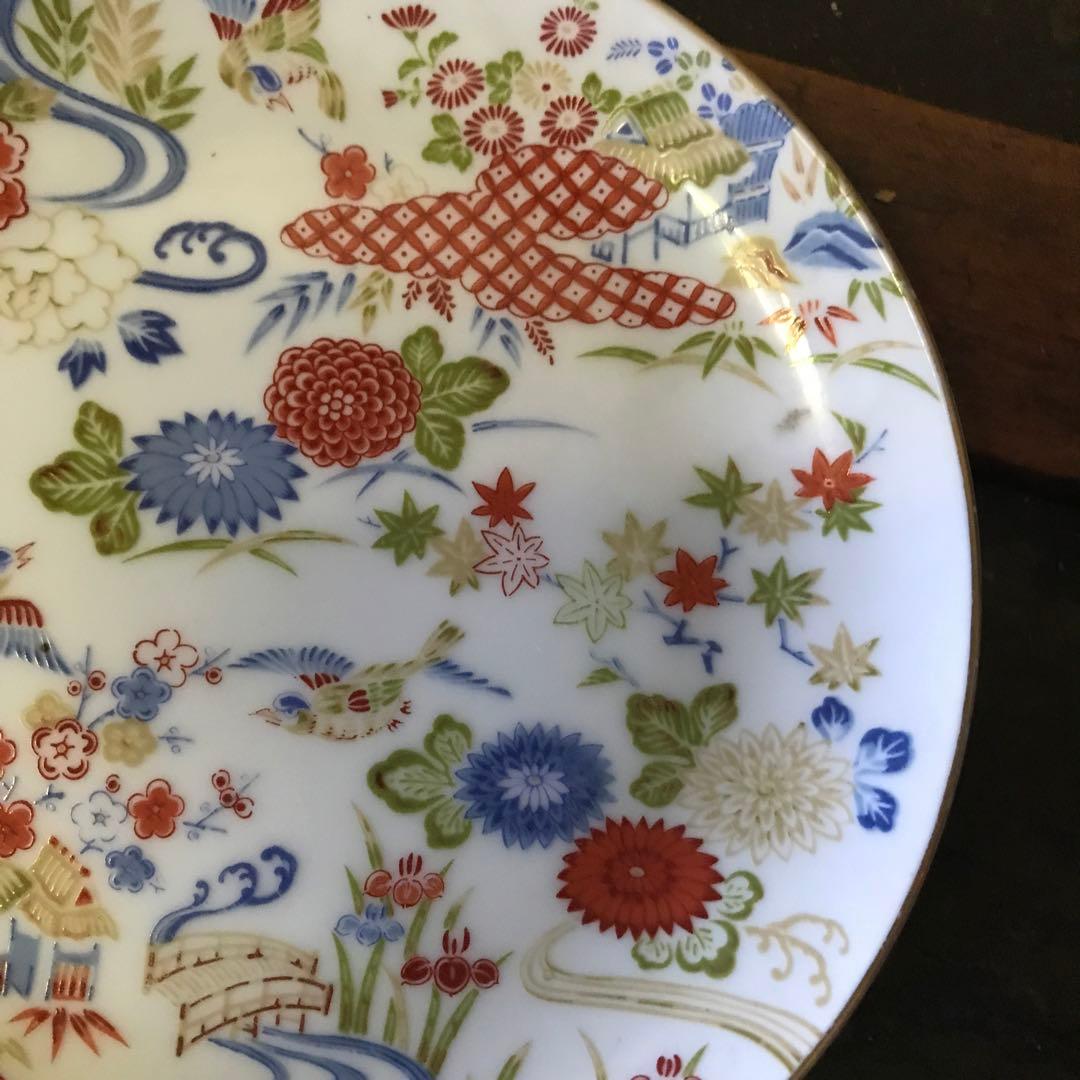 美品　陶器　盛り皿　銘々　花鳥　錦　絵皿　華やかな絵柄が美しい　ヴィンテージ