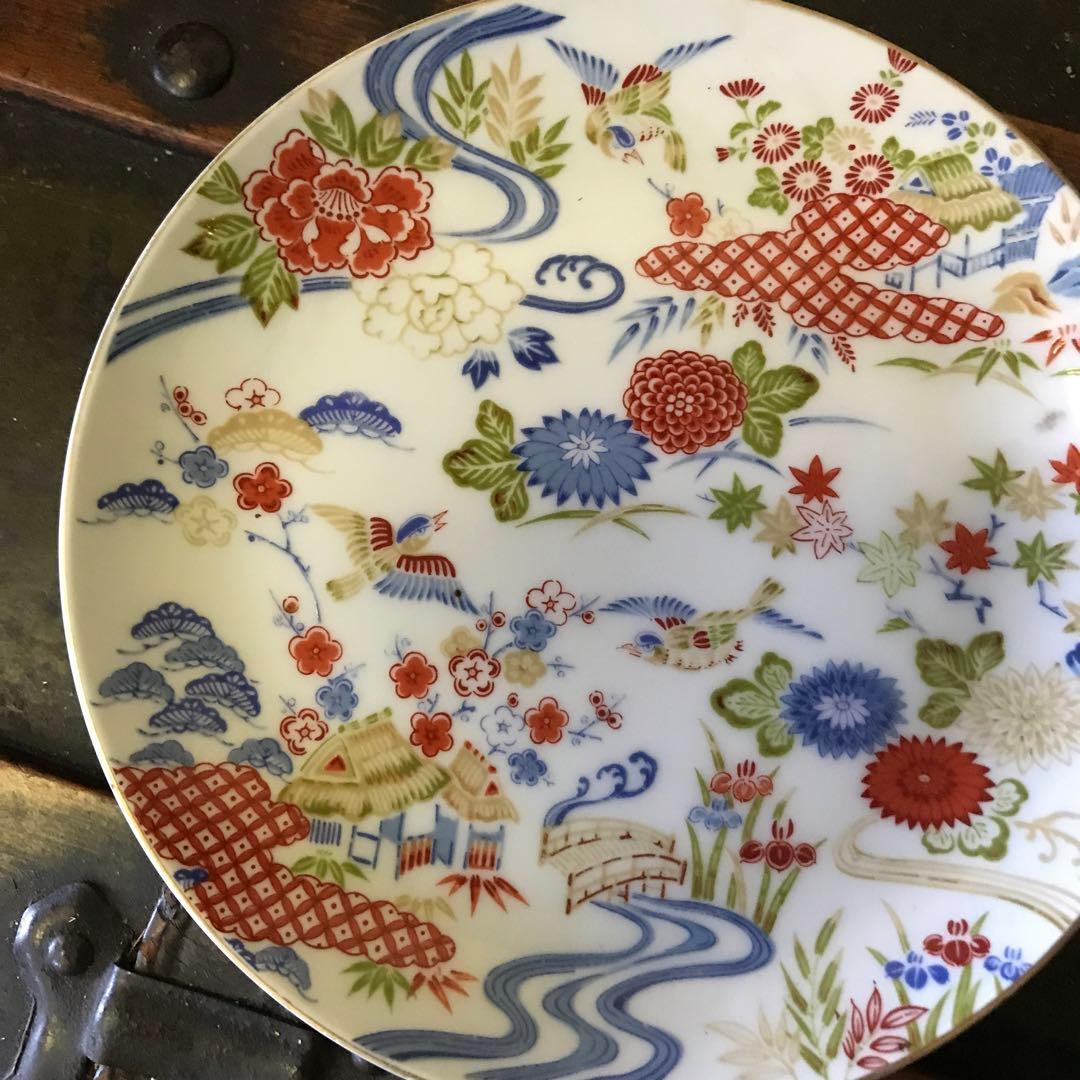 美品　陶器　盛り皿　銘々　花鳥　錦　絵皿　華やかな絵柄が美しい　ヴィンテージ