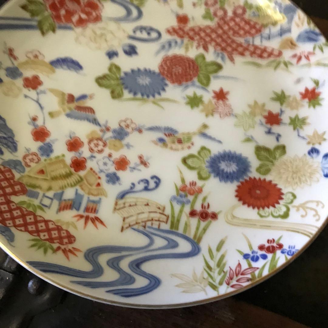 美品　陶器　盛り皿　銘々　花鳥　錦　絵皿　華やかな絵柄が美しい　ヴィンテージ