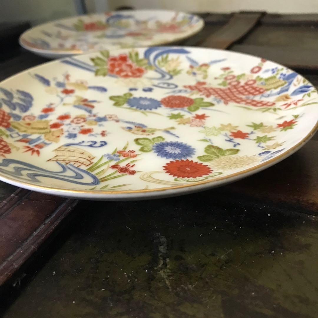 美品　陶器　盛り皿　銘々　花鳥　錦　絵皿　華やかな絵柄が美しい　ヴィンテージ