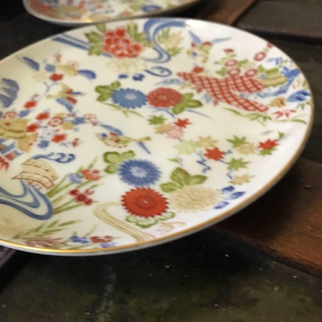 美品　陶器　盛り皿　銘々　花鳥　錦　絵皿　華やかな絵柄が美しい　ヴィンテージ