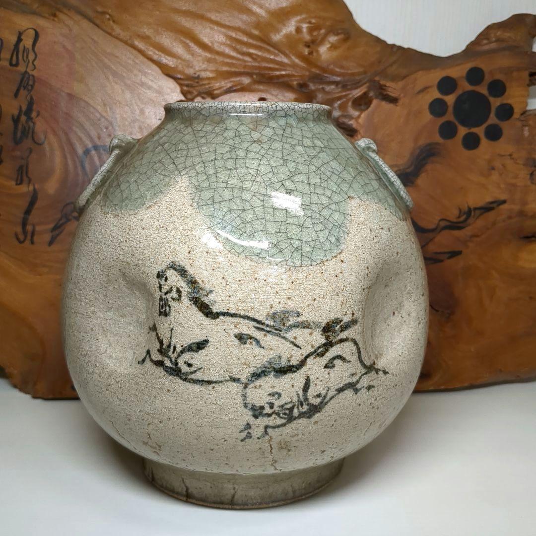 相馬駒焼 　田代窯 　 田代法橋　 田代清治右衛門 駒絵　骨董　花瓶　飾り壺