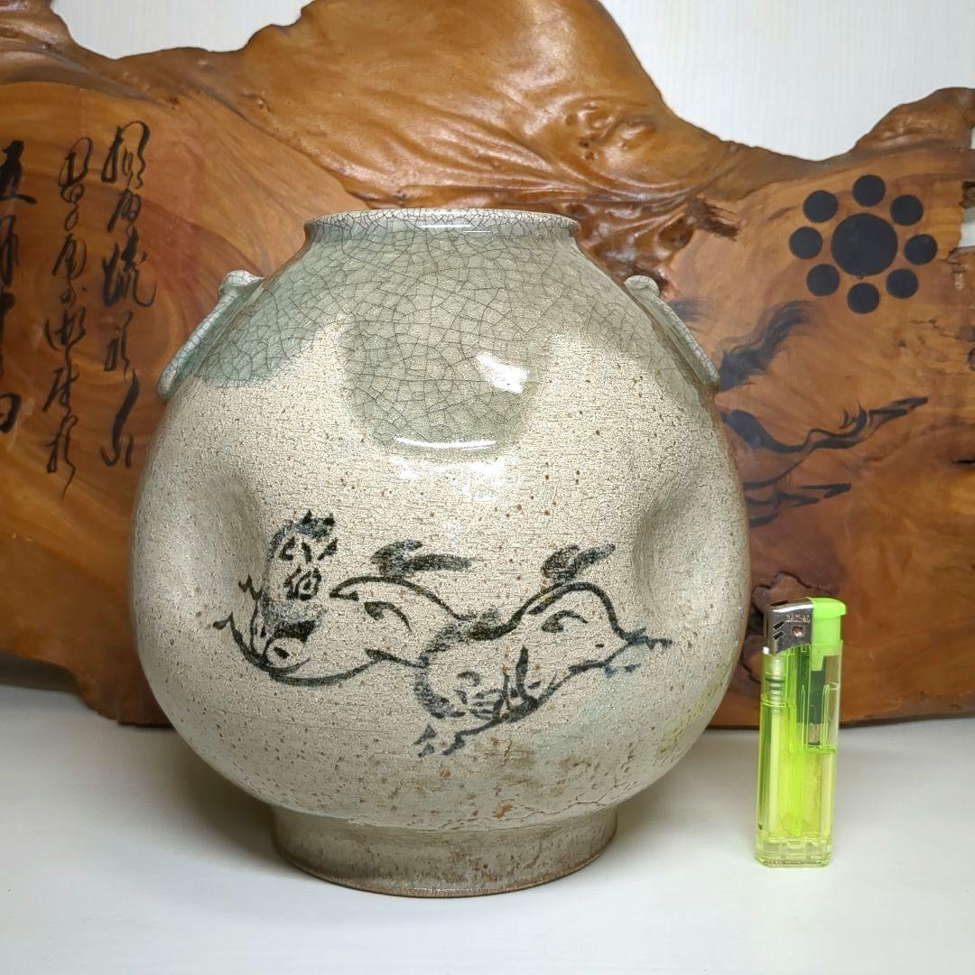 相馬駒焼 　田代窯 　 田代法橋　 田代清治右衛門 駒絵　骨董　花瓶　飾り壺