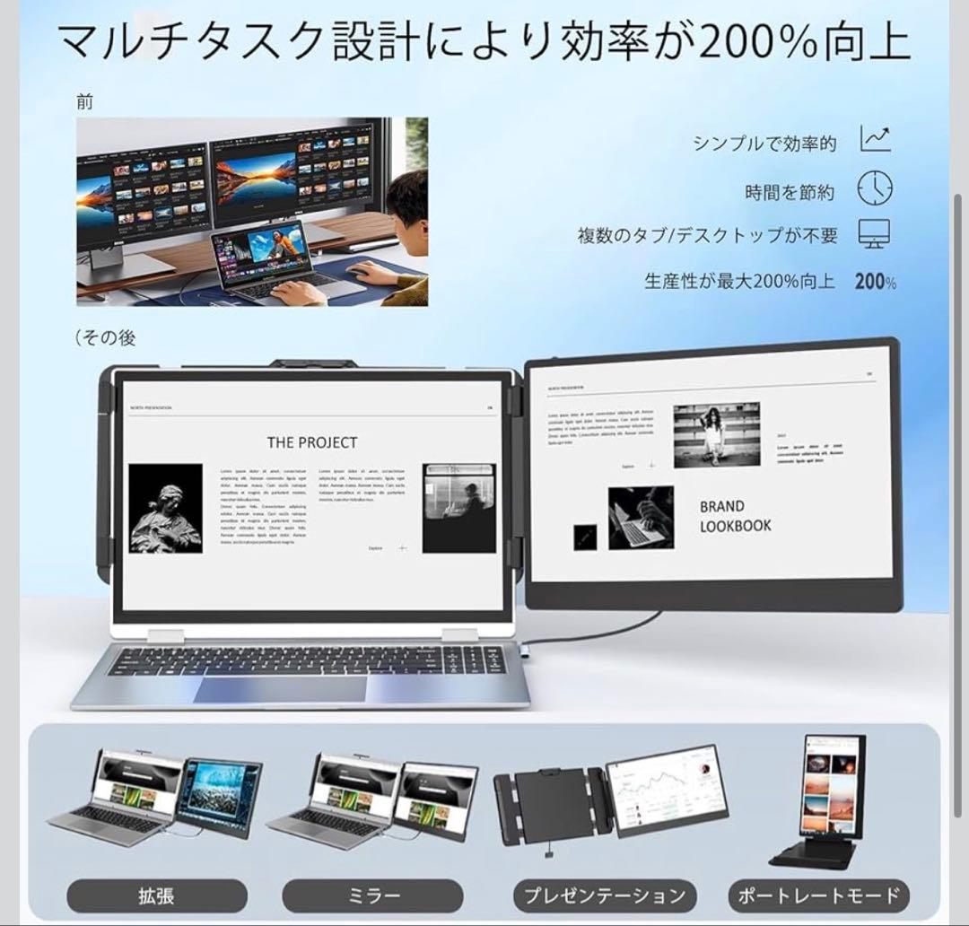 【ほぼ新品】14インチ ノートPC用 サブモニター FHD 非光沢 在宅ワーク