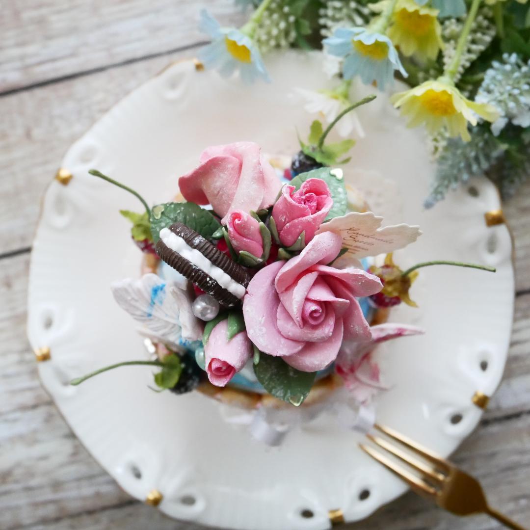 【merci*M様】フェイクスイーツ◆薔薇飾水色ムース♡プリンセスシャルロット◆