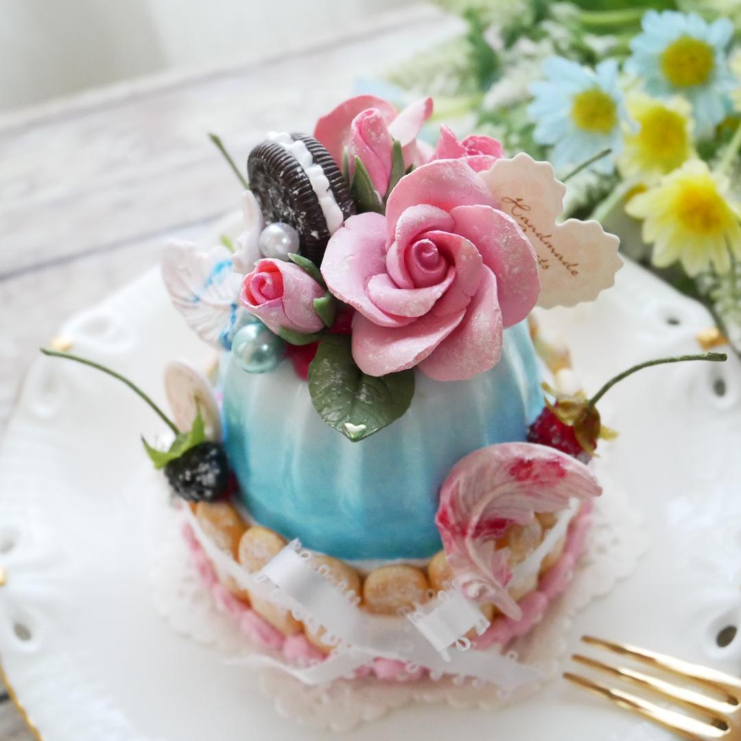 【merci*M様】フェイクスイーツ◆薔薇飾水色ムース♡プリンセスシャルロット◆