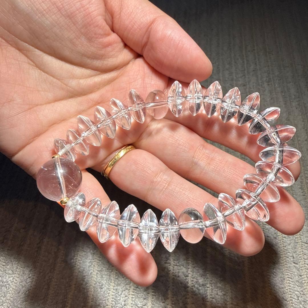 水晶 ソロバンカット 18kロンデル デザインブレスレット