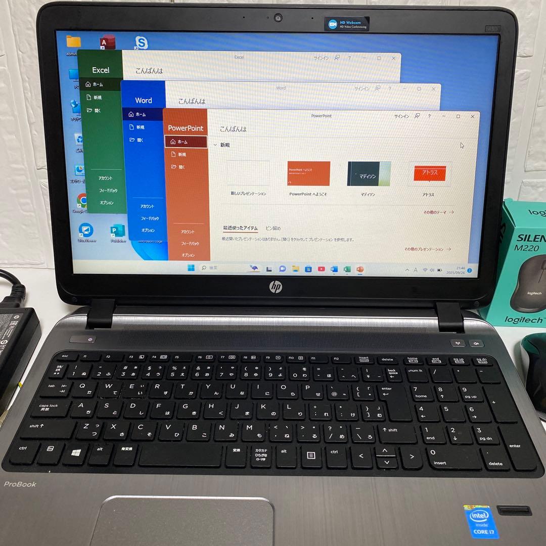 Windows11オフィス2024年　Corei7 メモリ8GB HPノートPC
