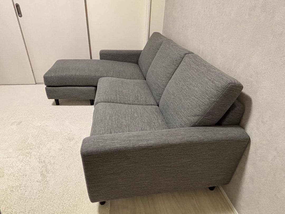 グレー L字型 ファブリックソファ