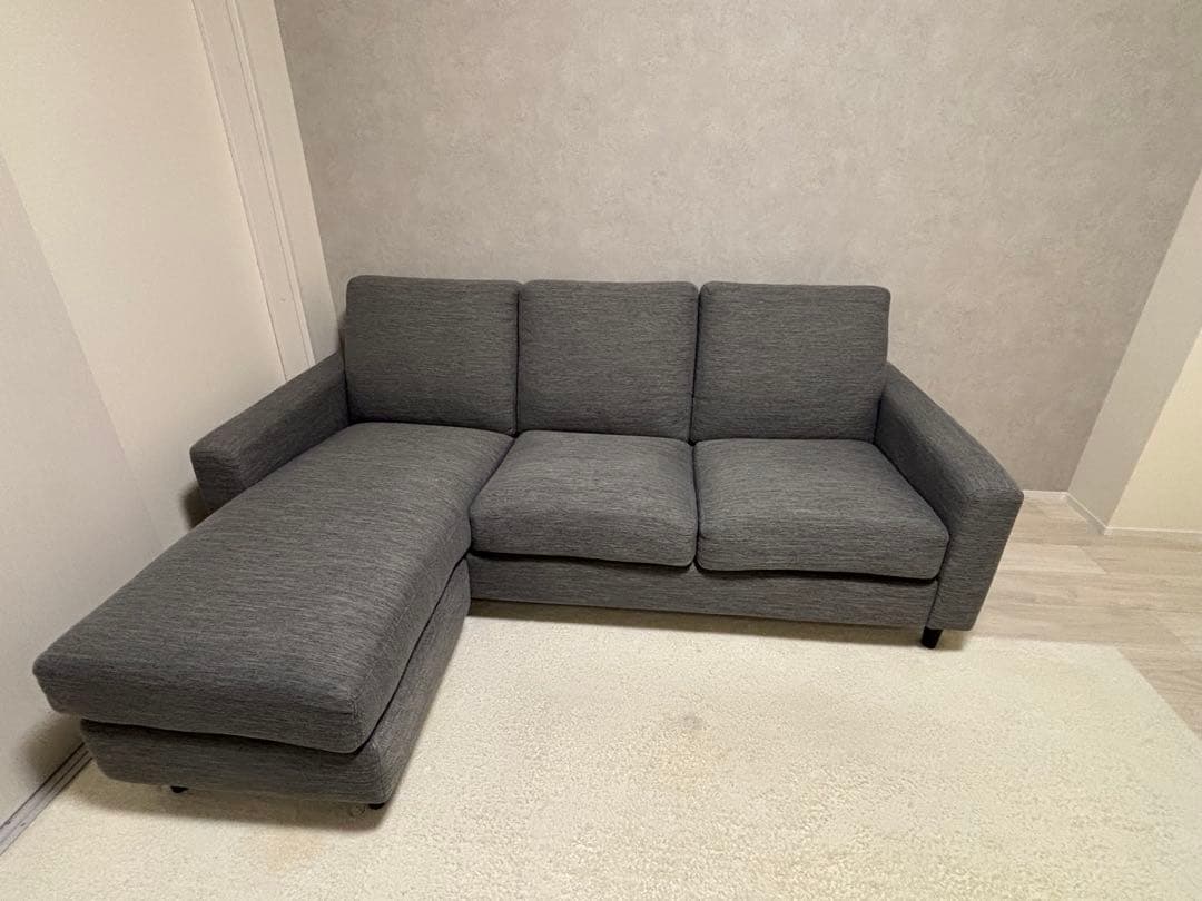 グレー L字型 ファブリックソファ
