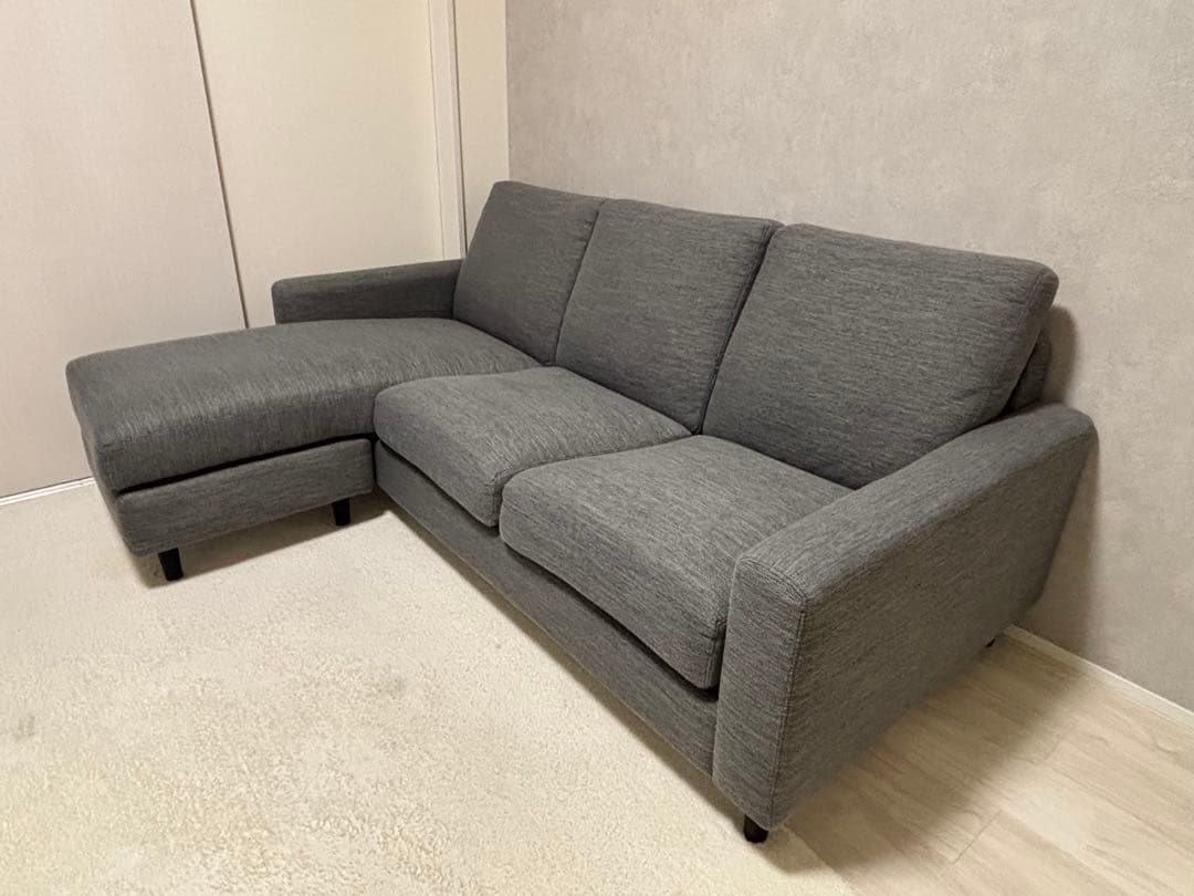 グレー L字型 ファブリックソファ