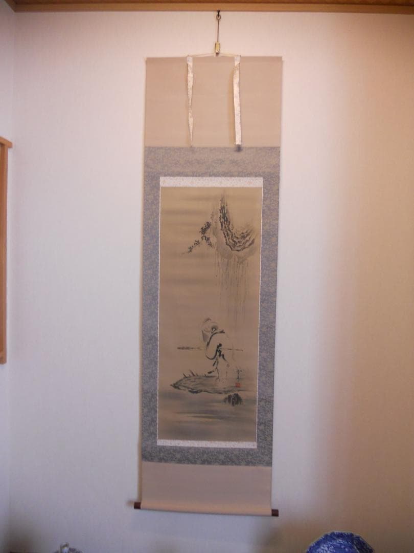掛け軸 野村雪草 蜆子和尚 絹本 希少 軸装 茶道具 掛軸 美品 です。