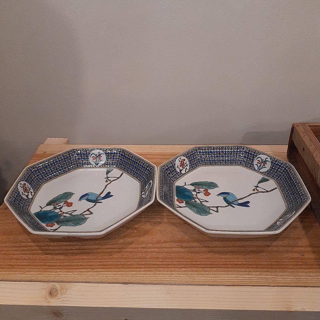 【Z033】九谷焼　青郊窯　八角皿