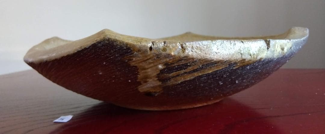 越前焼の名工　白越不朝（塩越窯）自然灰釉究極美が逸品灰釉美四方角中盛皿No:5