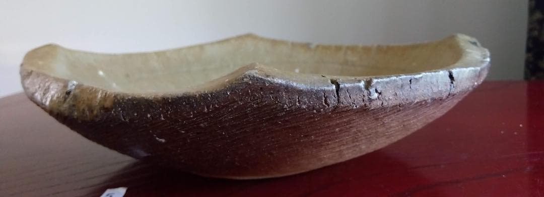 越前焼の名工　白越不朝（塩越窯）自然灰釉究極美が逸品灰釉美四方角中盛皿No:5