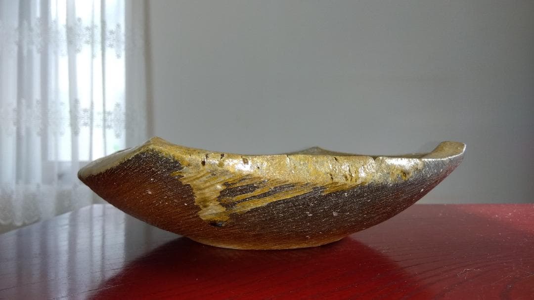 越前焼の名工　白越不朝（塩越窯）自然灰釉究極美が逸品灰釉美四方角中盛皿No:5