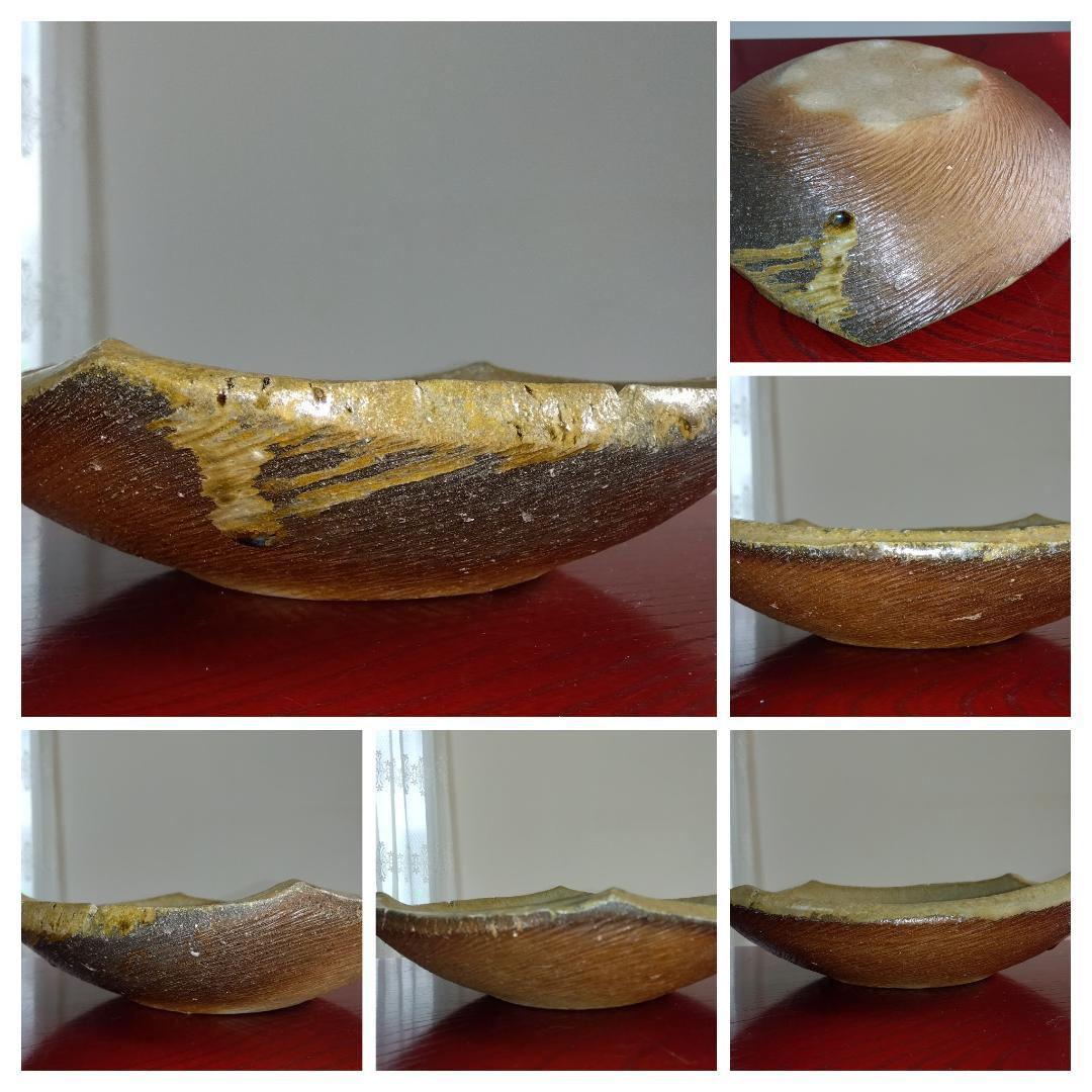 越前焼の名工　白越不朝（塩越窯）自然灰釉究極美が逸品灰釉美四方角中盛皿No:5