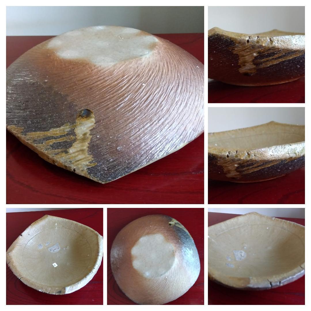 越前焼の名工　白越不朝（塩越窯）自然灰釉究極美が逸品灰釉美四方角中盛皿No:5