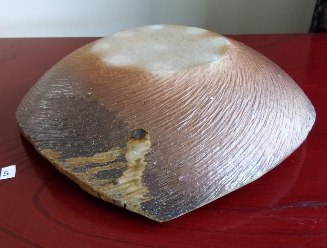 越前焼の名工　白越不朝（塩越窯）自然灰釉究極美が逸品灰釉美四方角中盛皿No:5