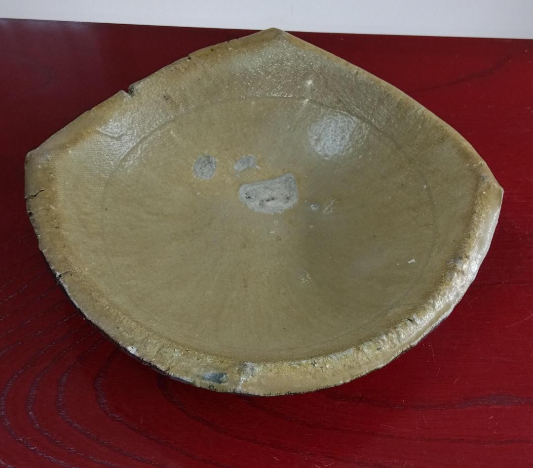 越前焼の名工　白越不朝（塩越窯）自然灰釉究極美が逸品灰釉美四方角中盛皿No:5