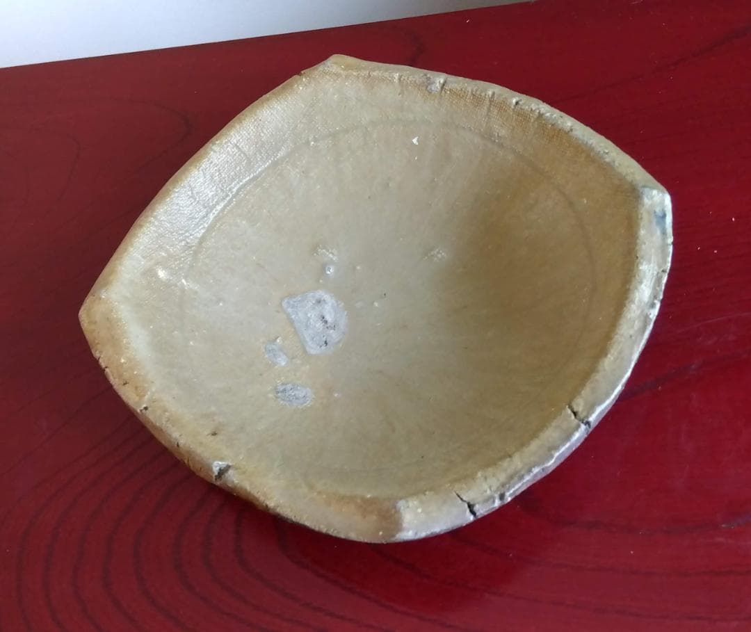 越前焼の名工　白越不朝（塩越窯）自然灰釉究極美が逸品灰釉美四方角中盛皿No:5